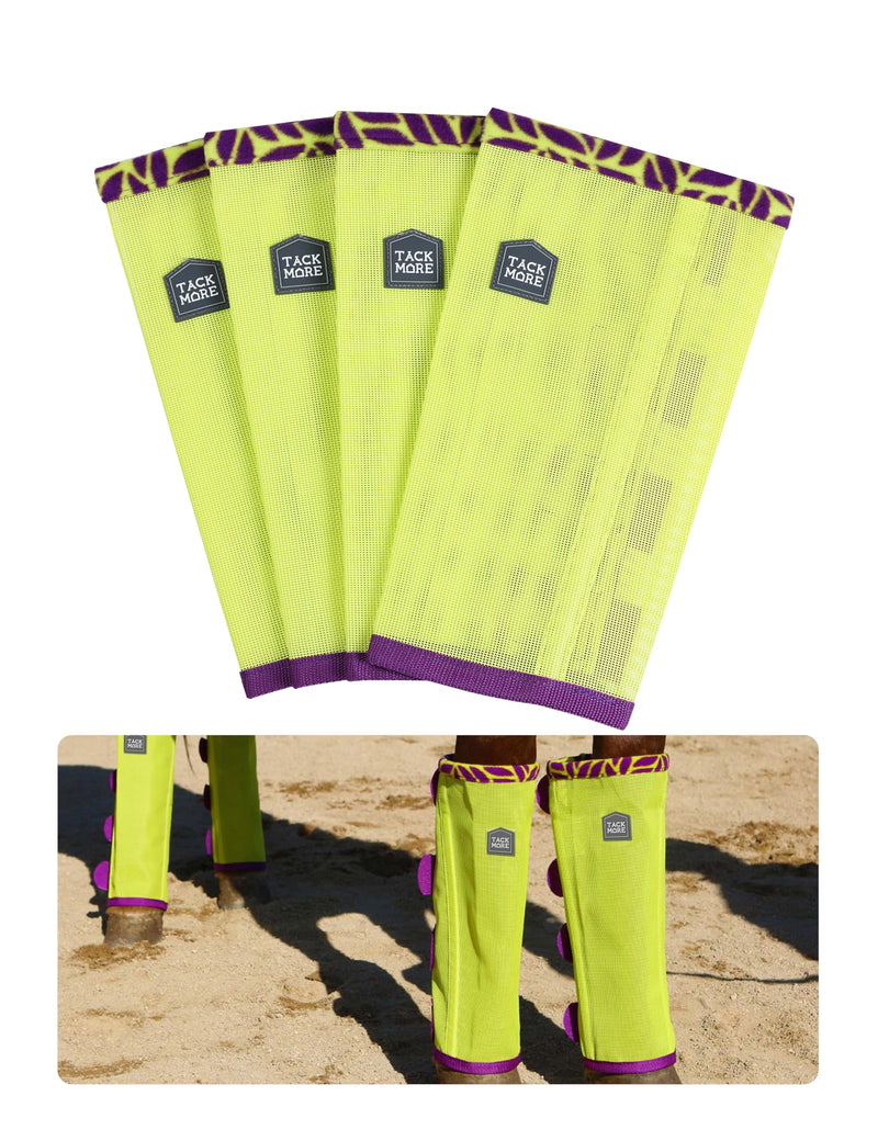 Tackmore Horse Fly Boots with Patterned Fleece Trim, Reduce Rubbing Fly Boots of 4 Summer Protective Leg Boots M Summer Lime
