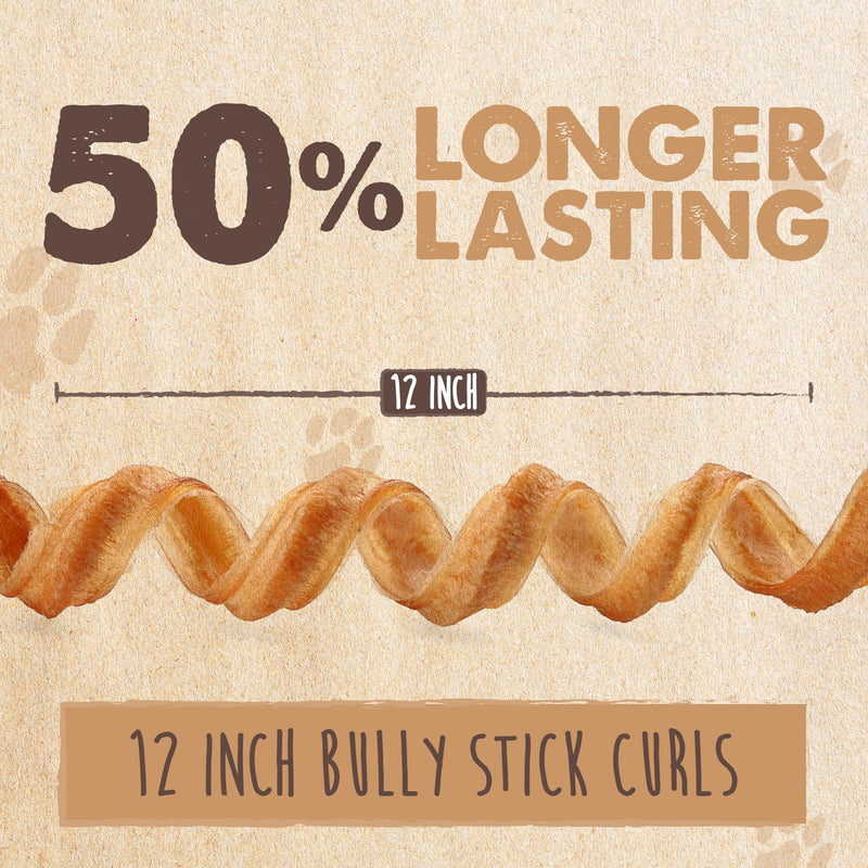 Mighty Paw Naturals Curly Bully Sticks for Dogs - Grass Fed Beef Dog Chews. Bully Sticks for Large Pets, Medium, Small Breeds. Lower Odor Treats for Small Pets. Single Ingredient 12”, 5 Pack 12" Curls - 5 Pack