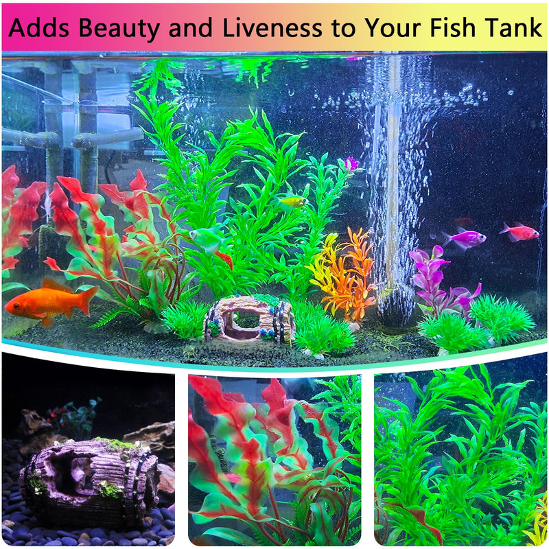 FUNOJOY Broken Barrel Fish Tank Decor - 11pcs Artificial Plants Aquarium Accessories Fish Tank Ornaments for Betta Fish Cave Hide Tank Decorations A-1 - PawsPlanet Australia