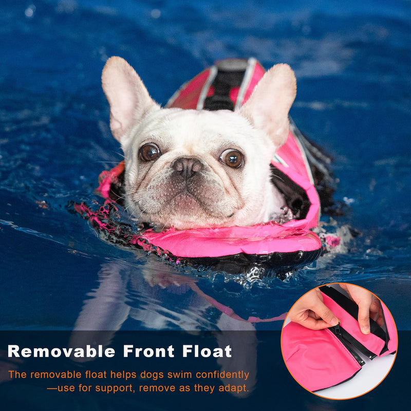Mklhgty Dog Life Jacket, Reflective Dog Life Vest with Removable Neck Float High Buoyancy for Swimming and Boating, Ripstop Pet Safety Swimsuit Rescue Handle for Small Medium Large Dogs pink S(Chest Girth: 17"-25") - PawsPlanet Australia