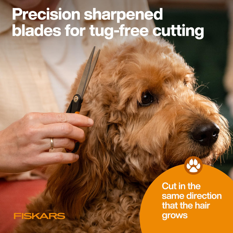 Fiskars Pet, Dog & Cat Grooming Scissors, Precision Stainless Steel Blades & SoftGrip Handle, Cat and Dog Supplies, 6.75”, Orange/Black, Trimming Scissors - PawsPlanet Australia