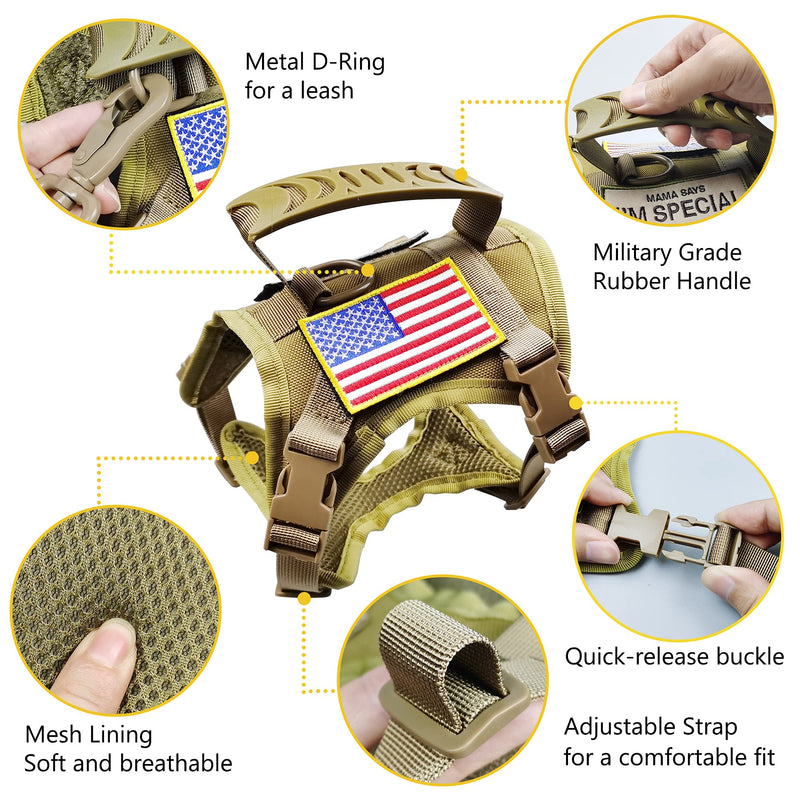 Tactical Cat Harness and Leash for Walking Escape Proof, Adjustable Military K9 Pet Vest Harness Easy Control for Large Cat, Puppy and Small Dog (Coyote Brown) Coyote Brown - PawsPlanet Australia