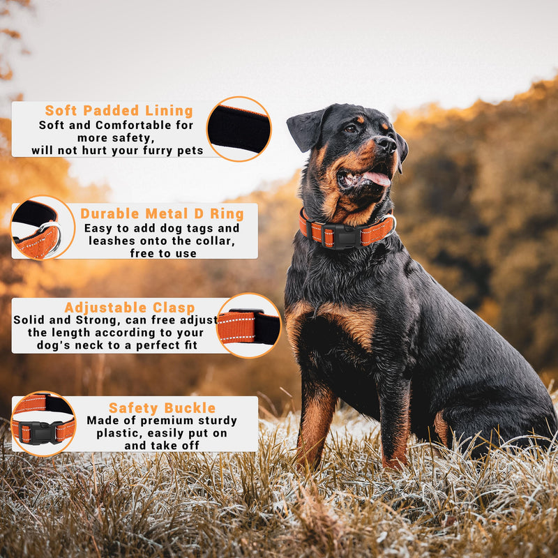 2 Pack Reflective Dog Collar with Safety Locking Buckle, Adjustable Soft Breathable Comfortable Nylon Pet Collar for Small, Medium and Large Dogs, Orange, M Medium (Width 1") A-Orange(2 Collars)