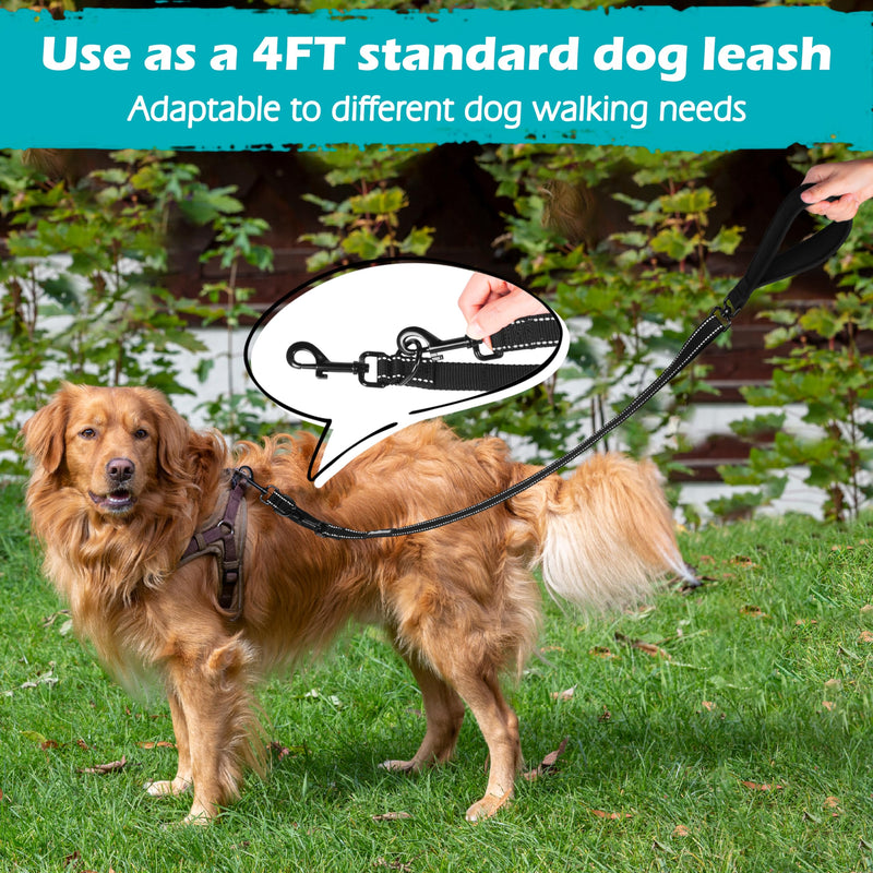PetBonus Two Point Control Dog Lead, Works with No Pull Harnesses, No Tangle Training Leads, Soft Padded and Reflective Walking Lead, Converts to Single Lead for Medium Large Dogs (Black) Black - PawsPlanet Australia