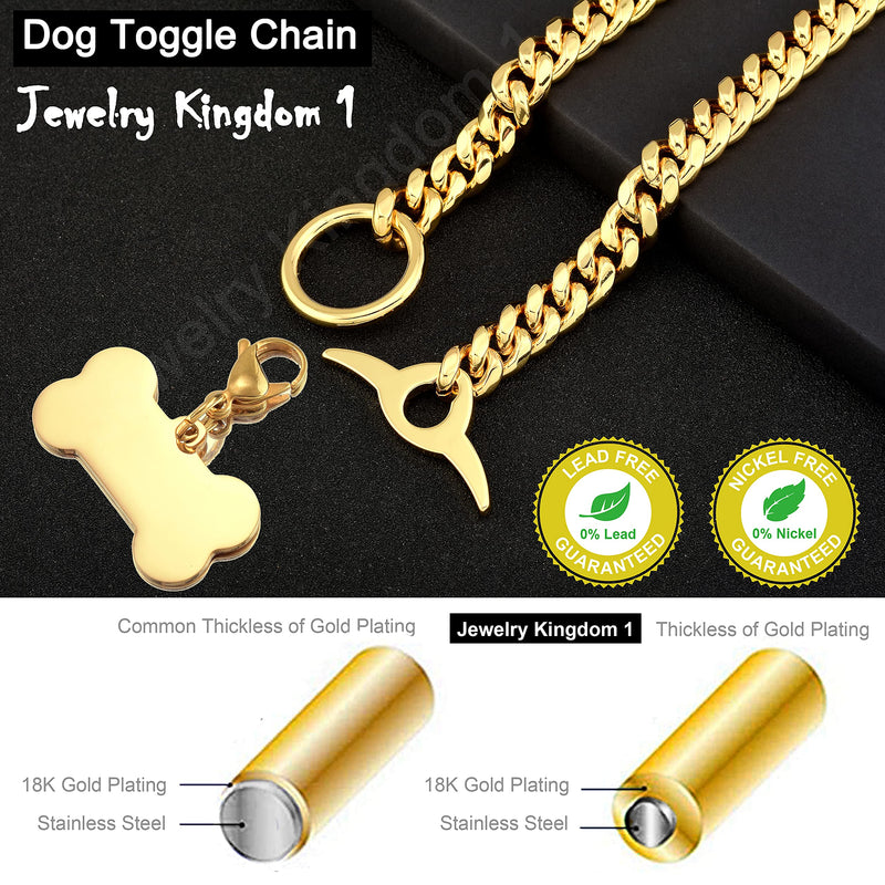 Jewelry Kingdom 1 Dog Chain Collar with Dog ID Tag 18K Cuban Link Chain 10MM Strong Heavy Duty Chew Proof Adjustable Training Walking Collar with Toggle Clasp for Small Medium Dogs 10inch to 24inch 12"(Fits Neck 8"-11") - PawsPlanet Australia