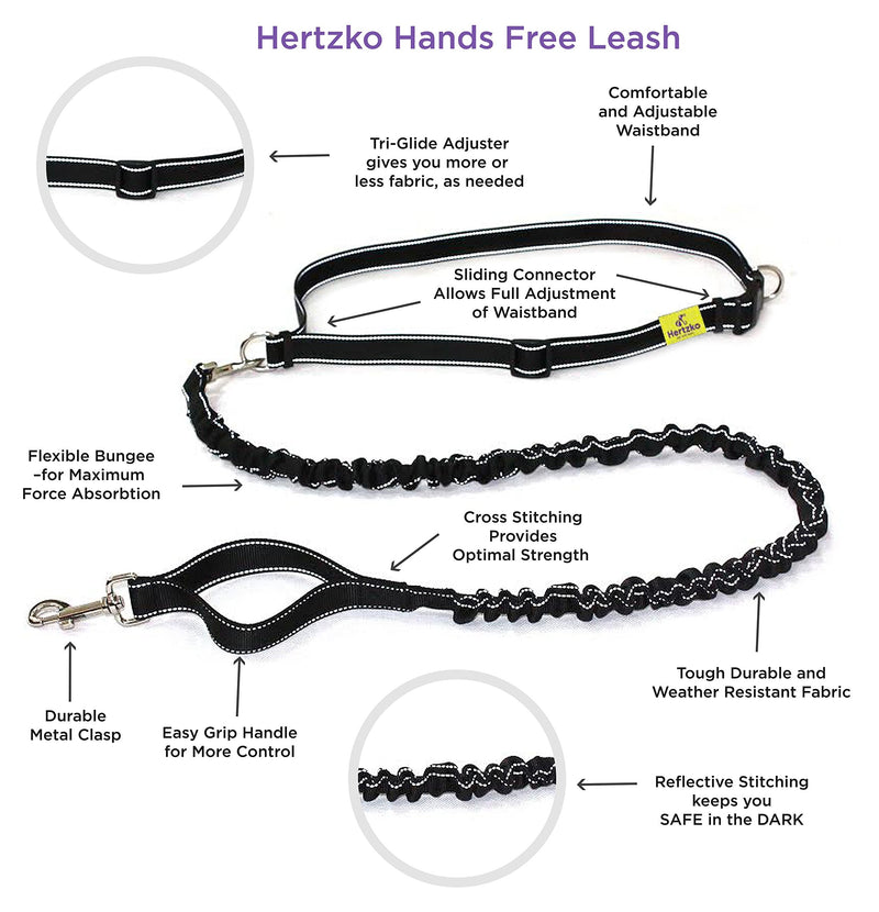 Hertzko Hands Free Dog Leash Great Running Leash for m=Medium to Large Dogs - Strong, Durable and Weather Resistant Nylon Bungee Leash (36 inches Bungee) Standard- 36 inch Bungee - PawsPlanet Australia