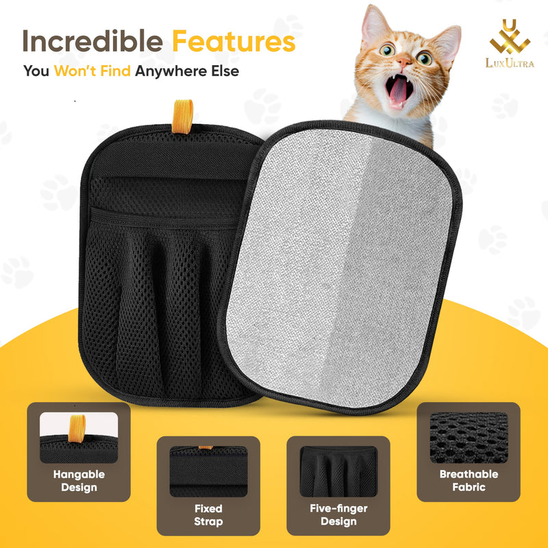 Pet Hair Removal Glove 2 Pack - Electrostatic Cat Hair Remover for Couch Furniture | Dog Hair Remover Magic Brush Reusable | Pet Hair Remover for Clothes Laundry Carpet Car Seat [with Grooming Brush] - PawsPlanet Australia