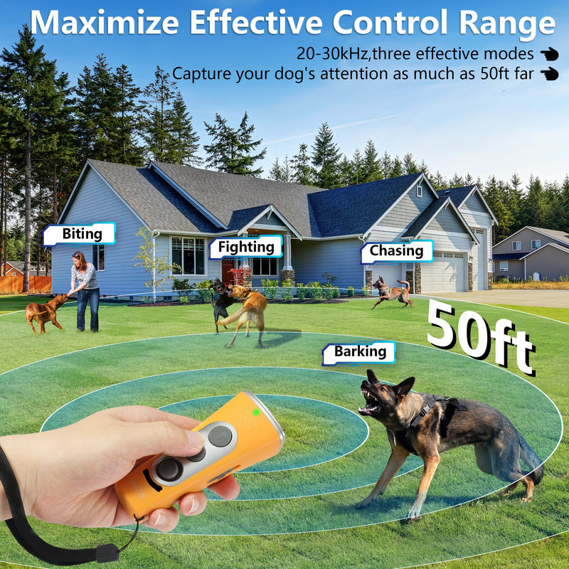 MODUS New Anti Barking Device, 4X Ultrasonic Emitters Dog Bark Deterrent Device, Rechargeable Handheld Dog Barking Control Devices Dog Training&Behavior Aids with 50ft Range Indoor Outdoor(Yellow) Deep Blue Anti Barking Device - PawsPlanet Australia