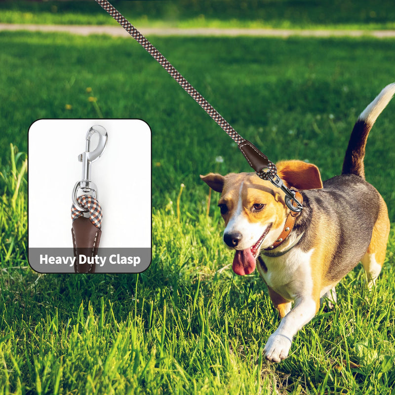 Mile High Life Genuine Leather Wrapped Handle Dog Leash, w Heavy Duty Clasp Rope Leash for Small Medium Large Dogs (Brown, 4FT) 48 Inch-1/2" Leather Handle-Brown - PawsPlanet Australia