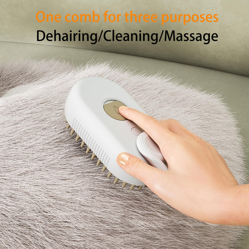 Cat Steamy Brush 3 in 1 Cat Cleaning Brush Pet Massage Spray Comb Cats Dogs Steamy Brush for Removing Tangled and Loose Hair with Rotatable Handle, White - PawsPlanet Australia