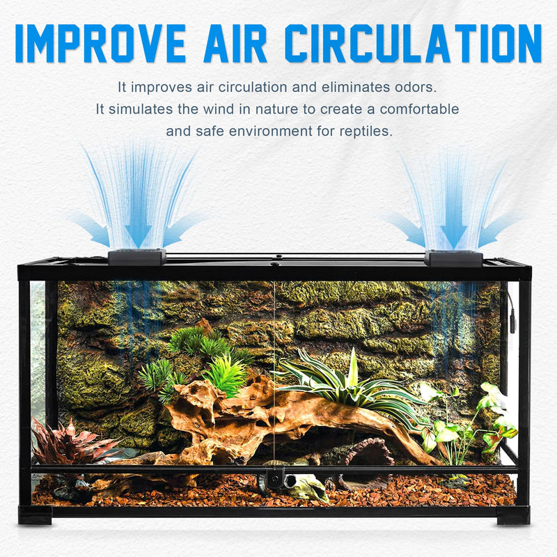 2PCS Reptile Ventilation Fan with Humidity Sensor and High-Temp Alarm, Fan Dehumidifier for Reptile Enclosure and Terrarium 2PCS-Black - PawsPlanet Australia