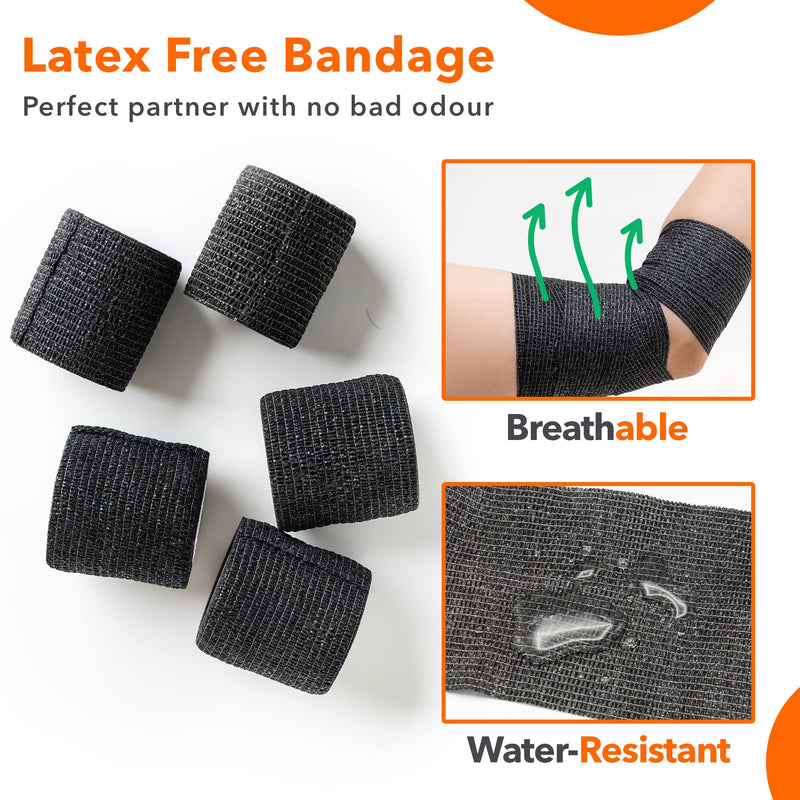 Latex Free Self Adhesive Bandage Wrap 2 inch x 5 Yards - 24 PCS Black Non-Woven Elastic Bandage Wrap - Vet Wrap for Dogs - PawsPlanet Australia