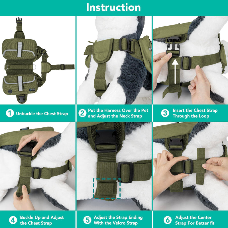 PetAmi Dog Backpack for Medium & Large Dogs, Saddle Bag for Dogs to Wear for Hiking, Pet Backpack Harness Dog Pack with Reflective Side Pockets for Walking Running Olive Canvas - PawsPlanet Australia