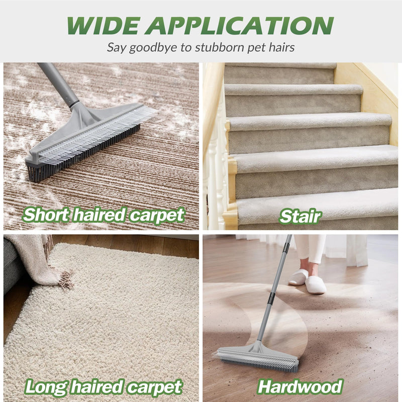 Walensee Carpet Rake for Pet Hair Removal, 2 in 1 Rug Rake to Fluff Carpet with Nylon Groomer Brush, Adjustable Long Handle for Shag Rugs, Stairs, Mats and Floors, Rubber Broom - PawsPlanet Australia