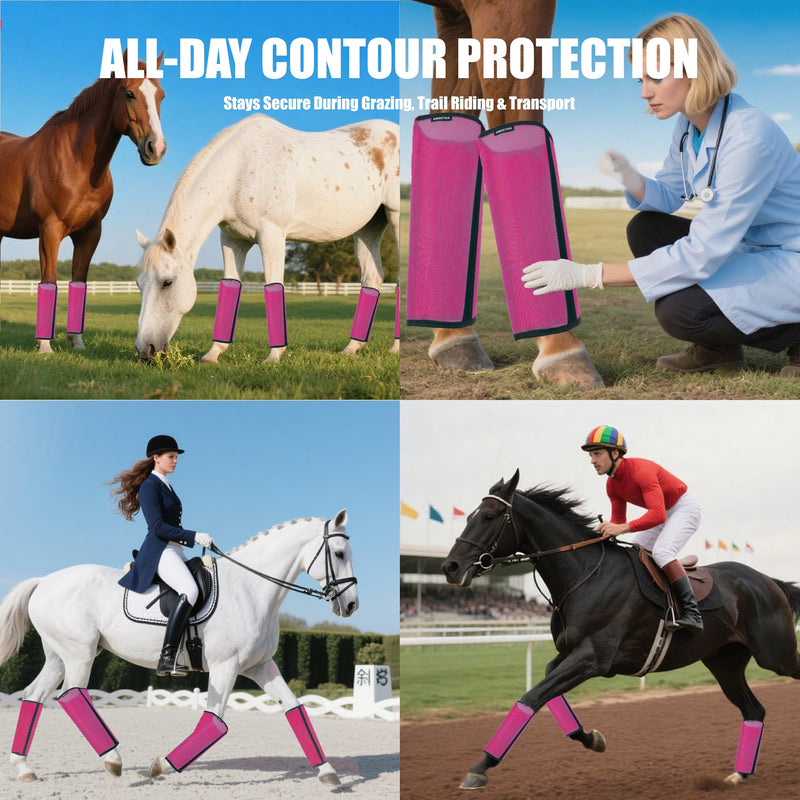 Mesh Horse Fly Boots Set of 4, Loose Fitting Shoofly Leggings for Horses with Breathable & Adjustable, Fly Leg Wraps for Horses Stop Annoying Stomping, Stay-on Comfortable Shoo Fly Boots (Pink) Pink - PawsPlanet Australia