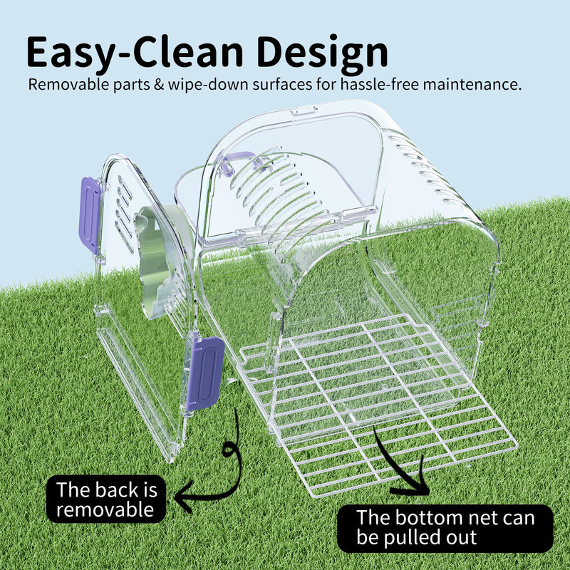 Bird Travel Carrier Cage with Metal Perch, Bottom Mesh, Food Bowl Tray, Cage Cover & Breathable Clear Ventilation for S/M Birds, Conures, Parakeets, Budgies, Canaries, Lovebirds - Purple PURPLE-SET