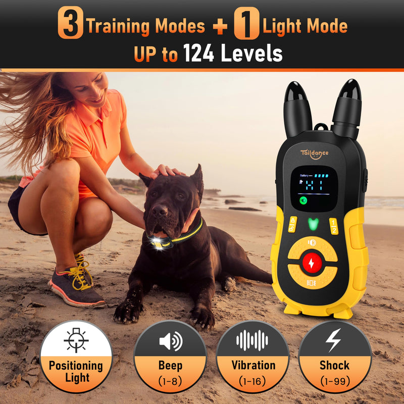 2025 New,Shock Collar for Dogs with 3300FT Remote (15-150lbs), Light for Night Walks, IP67 Waterproof, 124 Training Levels, Rechargeable Dog Training Collar, Dog Shock E-Collar for Large Medium Dogs Yellow - PawsPlanet Australia