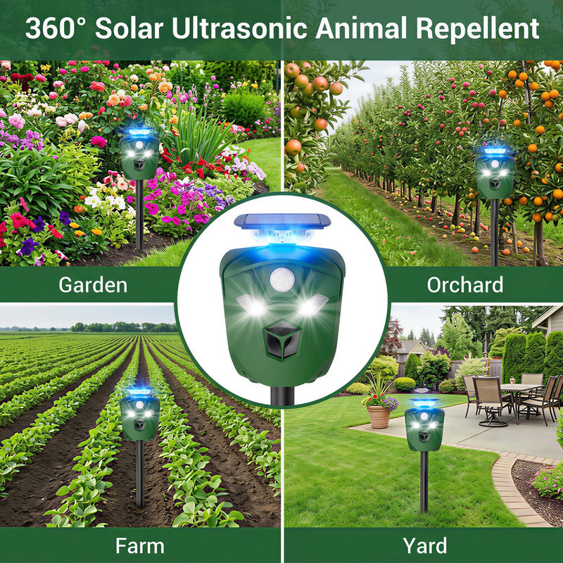 360° Solar Ultrasonic Animal Repellent Outdoor, Deer Repellent Devices with Flash Lights, Animal Deterrent Devices Outdoor for Squirrels, Snakes, Cats, Dogs, Rabbits, Opossums, Coyotes, Raccoons - PawsPlanet Australia
