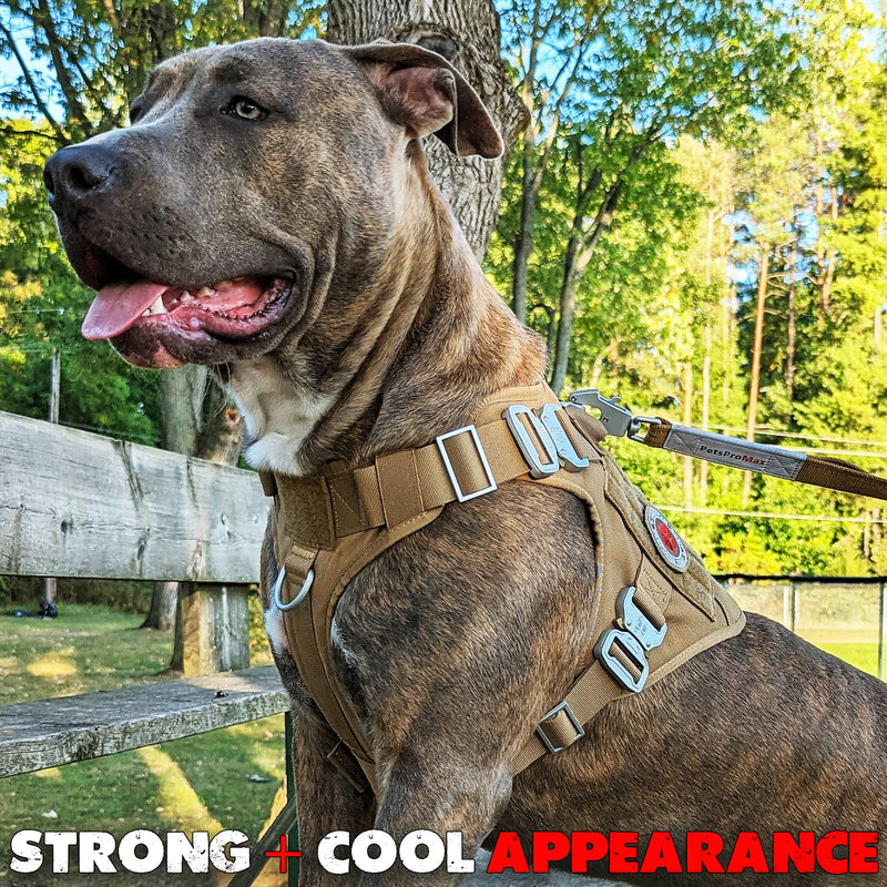 Tactical Dog Harness with Tactical Dog Leash (2 in 1 Bundle); Military Style Tactical Dog Vest Harnesses Metal Buckle and Bungee Dog Leash with Car Seat Buckle - Brown (L) Large (L) Brown Vest + Leash - PawsPlanet Australia