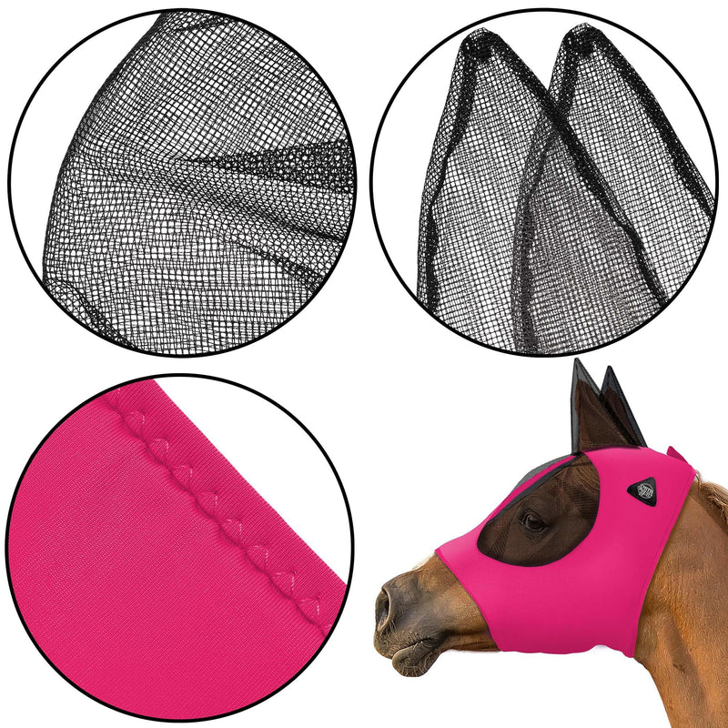 SmithBuilt Horse Fly Mask (Pink, Horse) - Mesh Eyes and Ears, Breathable Fabric, UV Protection Pink