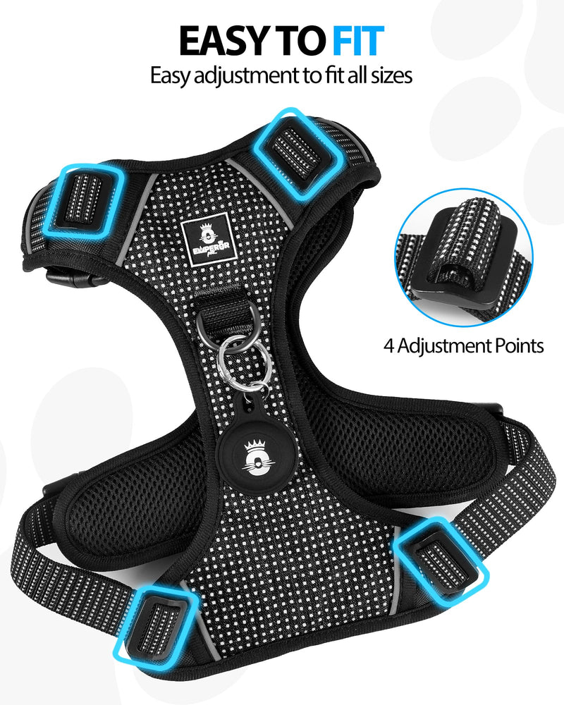 Emperor Pets Black Reflective Dog Harness for Large Dogs - No Pull Dog Harness with 2 Leash Clips, Premium Oxford Soft Padded Large Dog Harness, No Choke Design, Dog Harness for Large Dogs (L, Black) - PawsPlanet Australia
