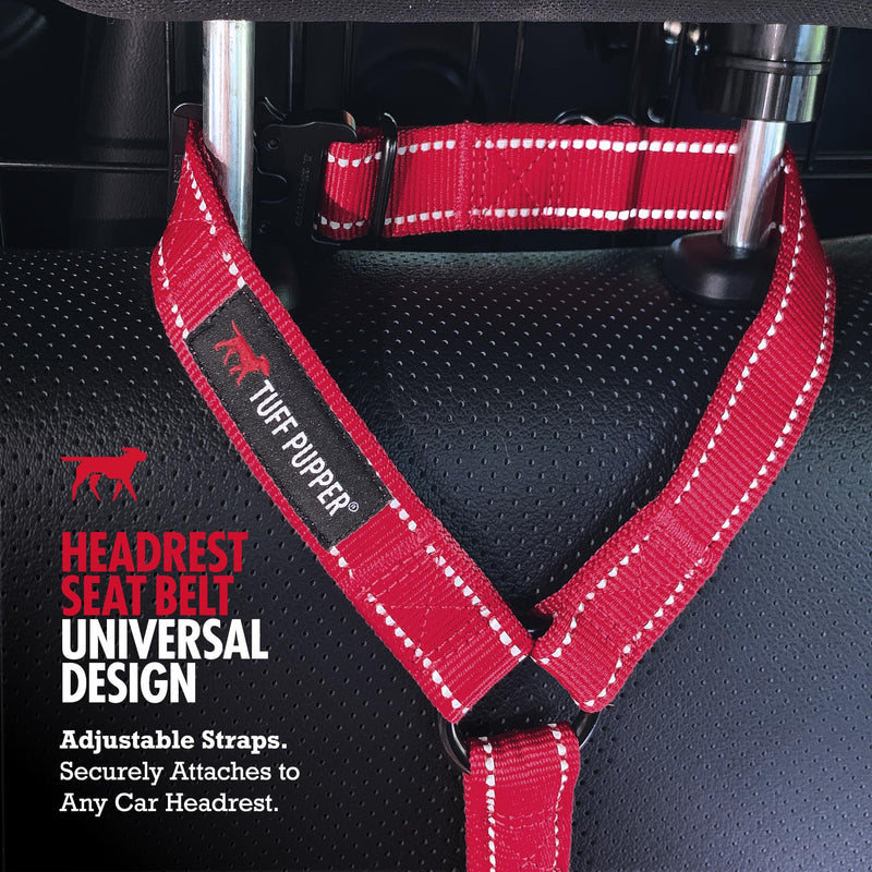 Tuff Pupper Dog Seat Belt for Car Headrest | Adjustable Length Dog Car Harness Restraint | Heavy-Duty Aviation Aluminum Carabiner & Tactical Buckle | Universal Fit for Small, Medium & Large Dogs Black Headrest Attachment - PawsPlanet Australia