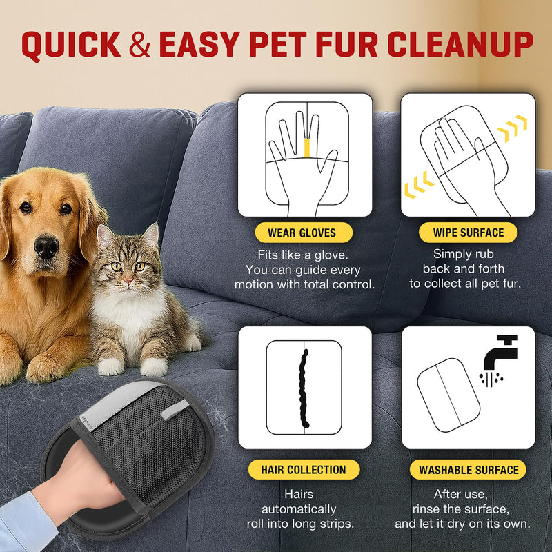 Pet Hair Removal Glove for Dogs & Cats, Newly Upgraded Reusable Electrostatic Pet Hair Glove, Magic Brush Pet Hair Remover Tool for Clothing, Couch, Carpet, Car Seats 2