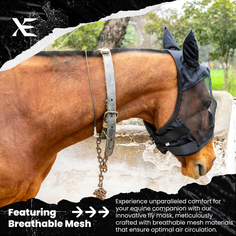 XE Horse Fly Mask with Ears –Breathable Mesh Horse Mask for UV Protection and Equine Fly, Standard Equestrian Pink Horse Fly Mask (Black, Extra Full (XL)) Extra Full (XL) Black - PawsPlanet Australia