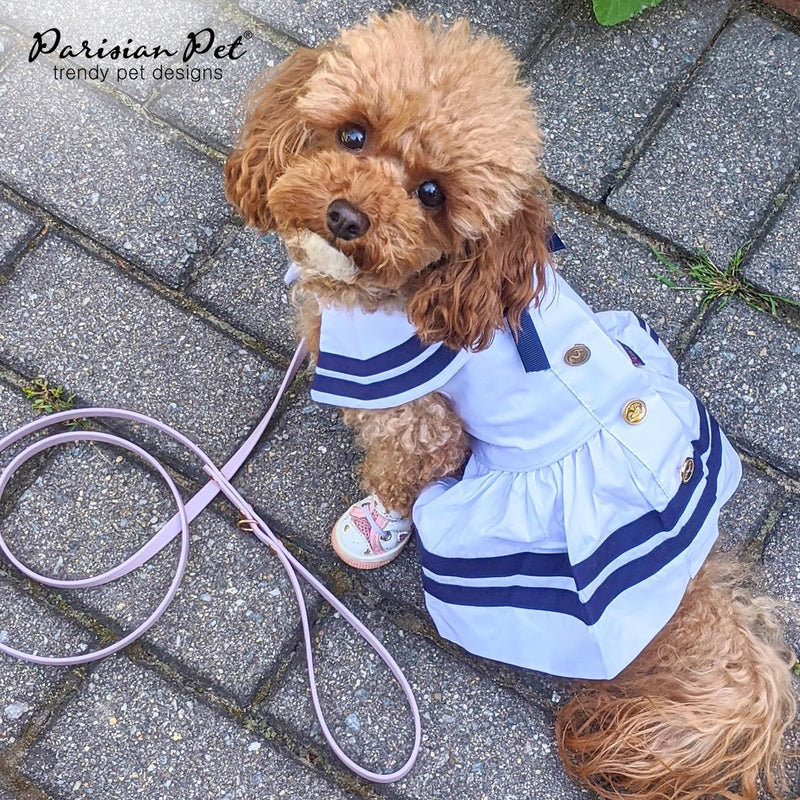 Parisian Pet Sailor Dog Dress - 100% Cotton Summer Clothes for Large Dogs Girl - Nautical Pet Apparel - Stylish Dog Outfit - Lightweight and Breathable Puppy Clothes - Cute Dresses for Dogs Sailor Dress L