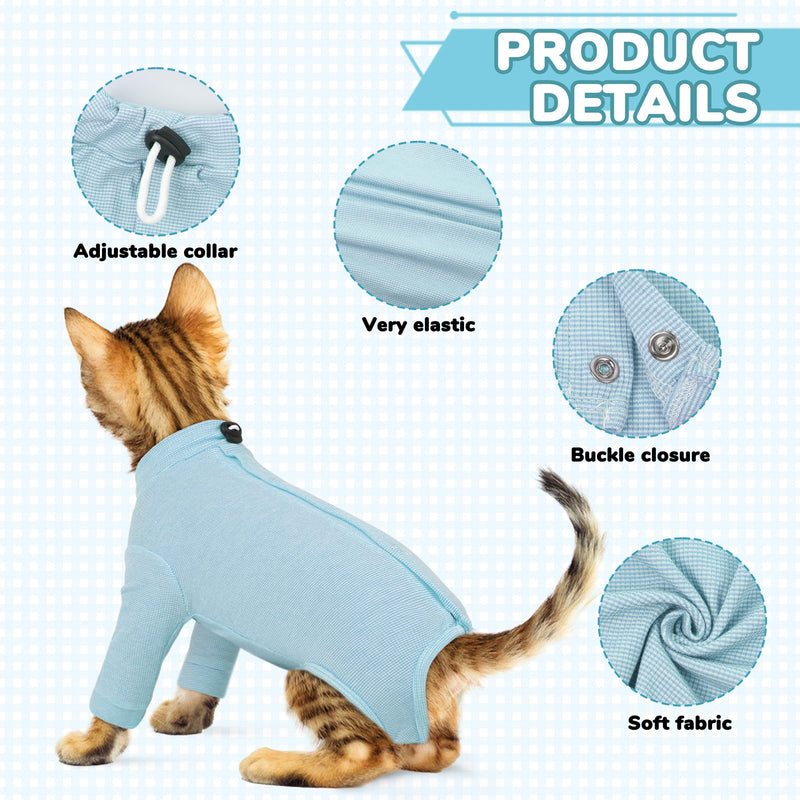 PUMYPOREITY Adjustable Cat Recovery Shirt, Front Leg Injury Suit, Stretchable & Comfortable, Anti-Licking Long Sleeve Wound Cover, Prevents Scratching & Biting, Machine Washable, Blue, L Large - PawsPlanet Australia
