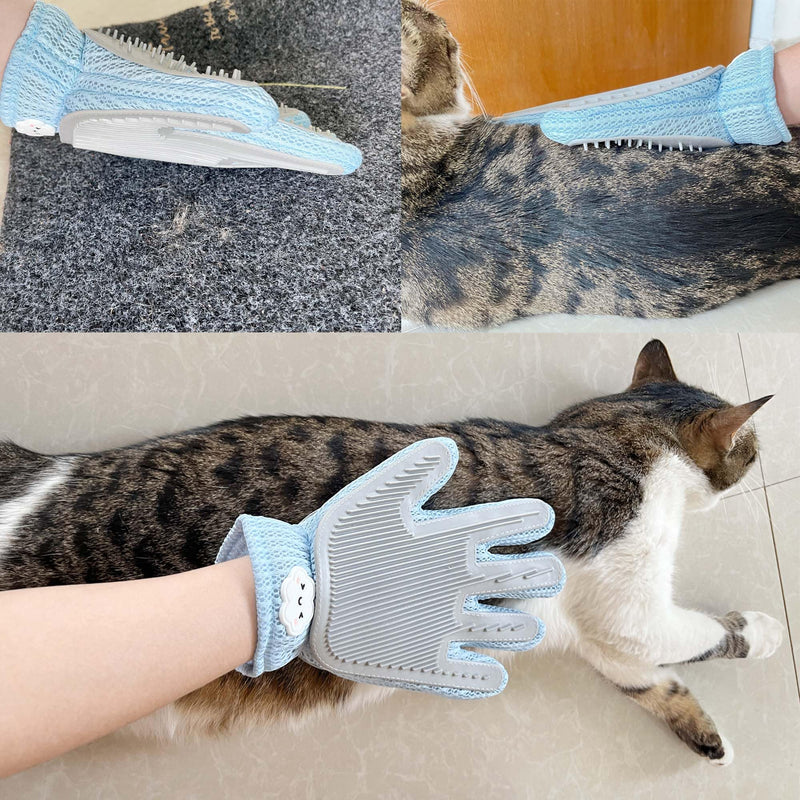 Pet Grooming Glove Gentle Silicone Massging Deshedding Bath Mitt Hair Remover Brush for Cats, Dogs, Rabbits, Hair Removal Tool for Carpet, Couch, Clothes (Blue) Blue - PawsPlanet Australia