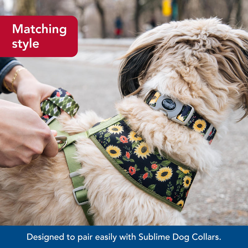 Coastal Pet Sublime Dog Leash - Dog Walking Leash - Fashionable Dual-Pattern Design with Colorful & Trendy Pattern - Sunflower with Green Argyle, 1" x 6' - PawsPlanet Australia
