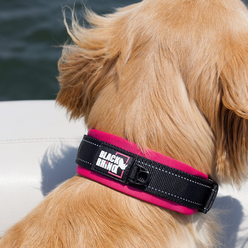 Black Rhino - The Comfort Collar Ultra Soft Neoprene Padded Dog Collar for All Breeds - Heavy Duty Adjustable Reflective Weatherproof (Large, Pink/Black) Large - PawsPlanet Australia