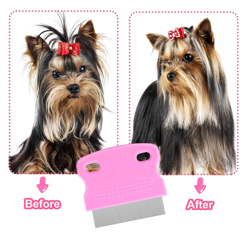 5 Pack Flea Lice Comb,Stainless Steel Dog Cat Grooming Combs With Rounded Teeth,Double-Sided Tear Stain Remover,Dematting Comb For Dogs Cats Ideal For All Types Of Small, Medium, Large Pets (Pink) Pink - PawsPlanet Australia