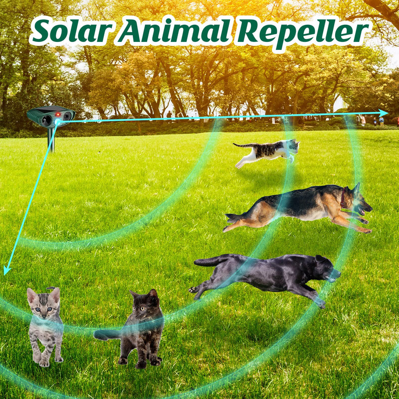 Ultrasonic Animal Repellent Outdoor Solar Powered Repeller Cat Dog Deer Deterrent Waterproof Motion Sensor Deterrent for Yard Garden Rabbit Squirrels Fox Pest (2, Green) 2 - PawsPlanet Australia