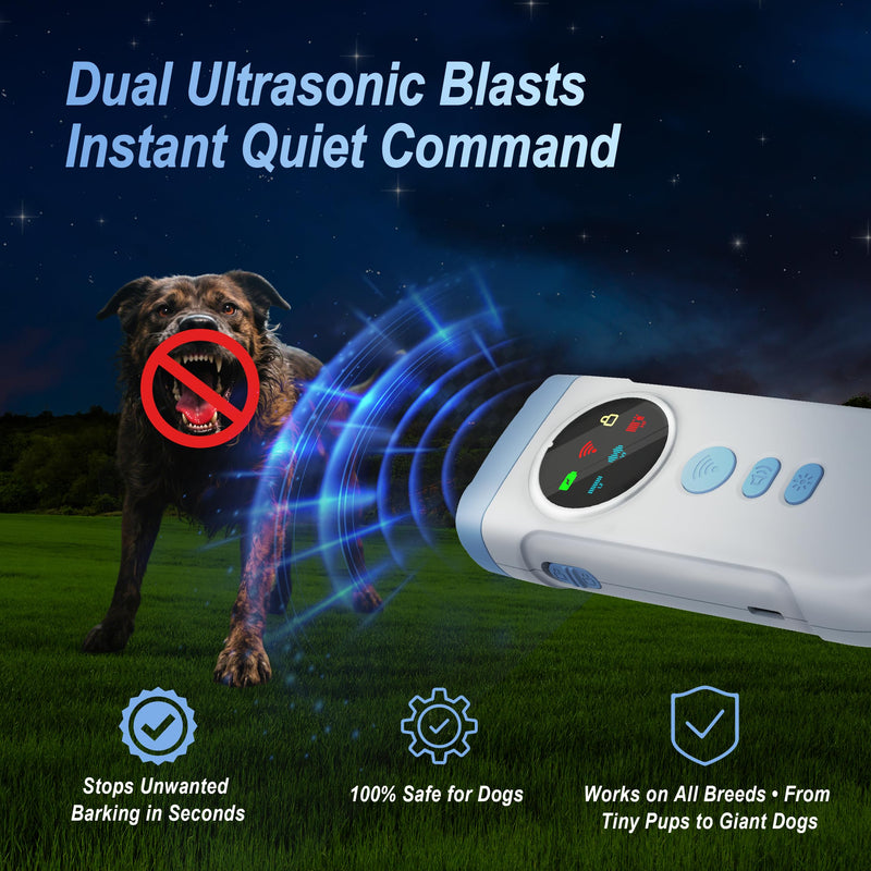 Dog Bark Deterrent Devices, 2X Ultrasonic Anti Barking Device for Dogs, Color Display & 50ft Range, Pet Gentle Anti Barking Device, Portable Safe & Effective Alternative to Bark Collars (Blue) Blue - PawsPlanet Australia