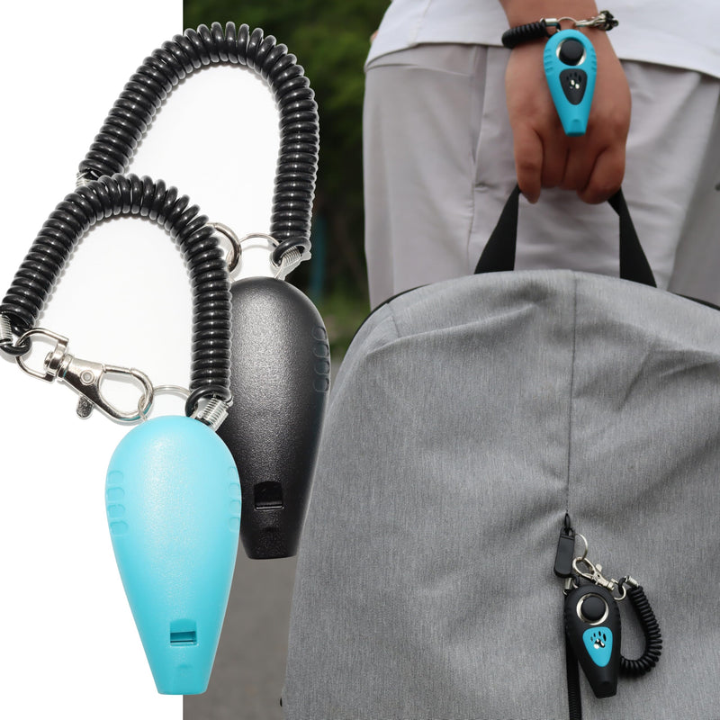 Pet Training Clicker with Whistle and Wrist Strap - Dog Training Clickers Whistles (Black + Blue) - PawsPlanet Australia