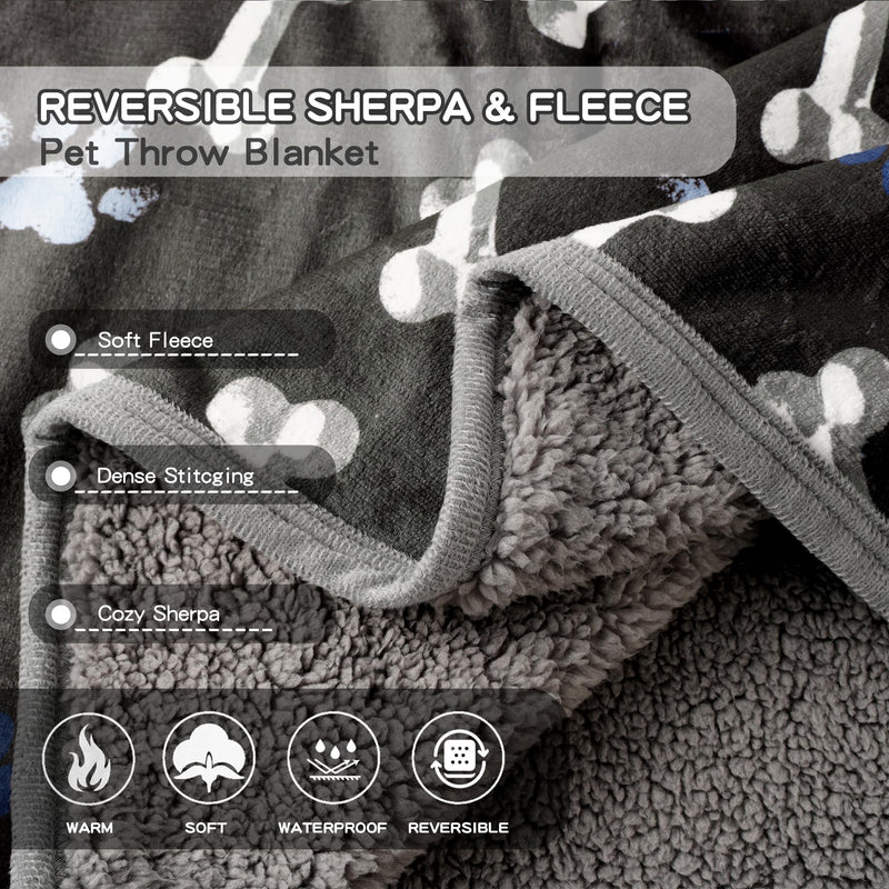 Waterproof Dog Blankets Pet Blanket 50"x60", Soft Fluffy Sofa Car Bed Protector, Reversible Sherpa Fleece Dog Blanket for Large Dogs (Navy Paws) Navy Paws 50"x60" - PawsPlanet Australia