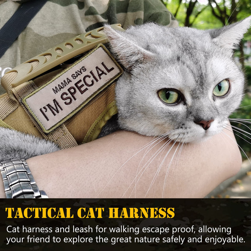 Tactical Cat Harness and Leash for Walking Escape Proof, Adjustable Military K9 Pet Vest Harness Easy Control for Large Cat, Puppy and Small Dog (Coyote Brown) Coyote Brown - PawsPlanet Australia