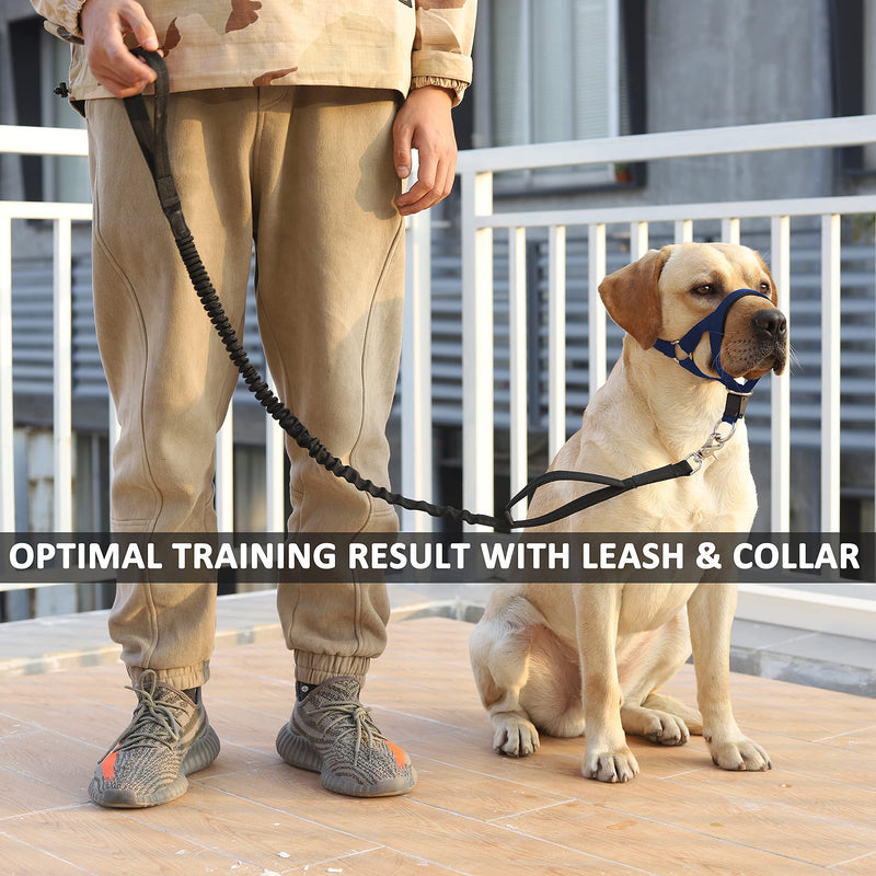 BARKLESS No-Pull Head Collar for Dogs Training & Walking Made Easy, Soft, Adjustable Dog Halter Harness with Safety Link- Put an End to Pulling on The Leash Navy Blue L (Snout Cir: 7"-10.5”) - PawsPlanet Australia