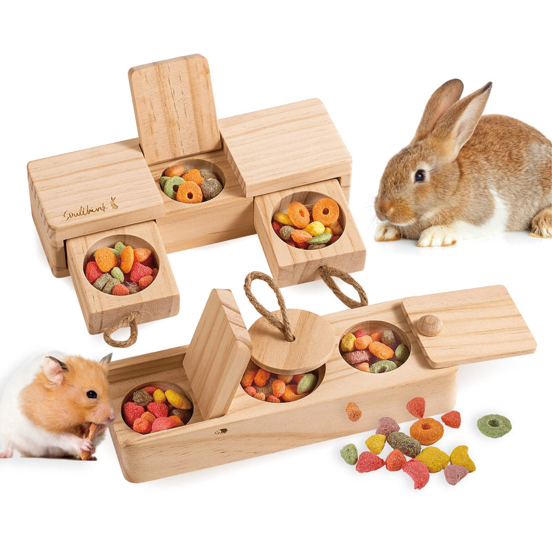 Interactive Wooden Rabbit Toys - Sniff n' Snack Rabbit Treats Bunny Toys, Enrichment Rabbit Toy for Boredom, Better Than Snuffle Mat for Small Animals, Hamsters, Guinea Pig (2 Sets) Sniff n' Snack 2.0