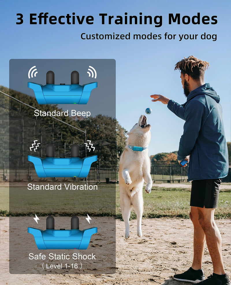 Bousnic Dog Shock Collar with Remote - [New Edition] 4000FT Dog Training Collar for Large Medium Small Dogs (8-120lbs) Waterproof E Collar with Beep, Vibration, Safe Shock Bright Blue