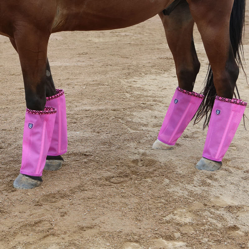 Fine Mesh Fly Boots Loose Fitting & Non-Slip Horse Fly Leggings Fleece Air Flow (Set of 4) Hot Fuchsia Large - PawsPlanet Australia