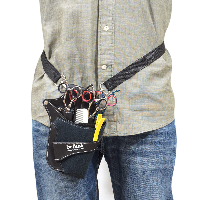 IKAS Scissor Holster - Multi Color PU Leather Shear Holder for Hairdressers, Barbers & Pet Groomers - Waist/Shoulder Belt Shear Holder Black - PawsPlanet Australia