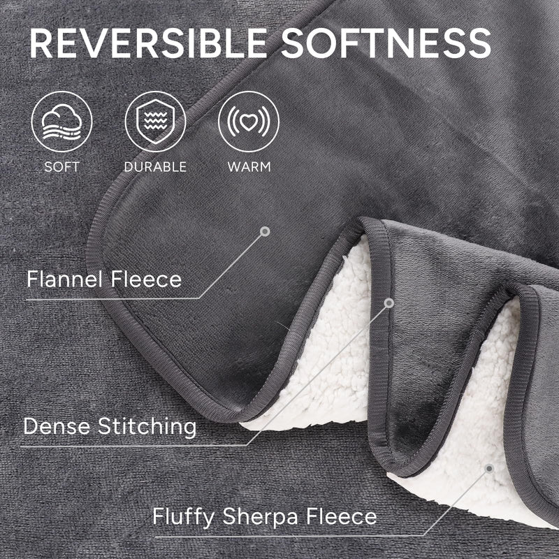 Waterproof Dog Blanket Bed Cover for Bed Couch Sofa, Liquid Pee Proof Pet Blanket Washable, Reversible Sherpa Fleece Blanket Furniture Protector for Medium Large Dogs Cats（Gray, 50"x 60"） L(50"x 60") Gray - PawsPlanet Australia