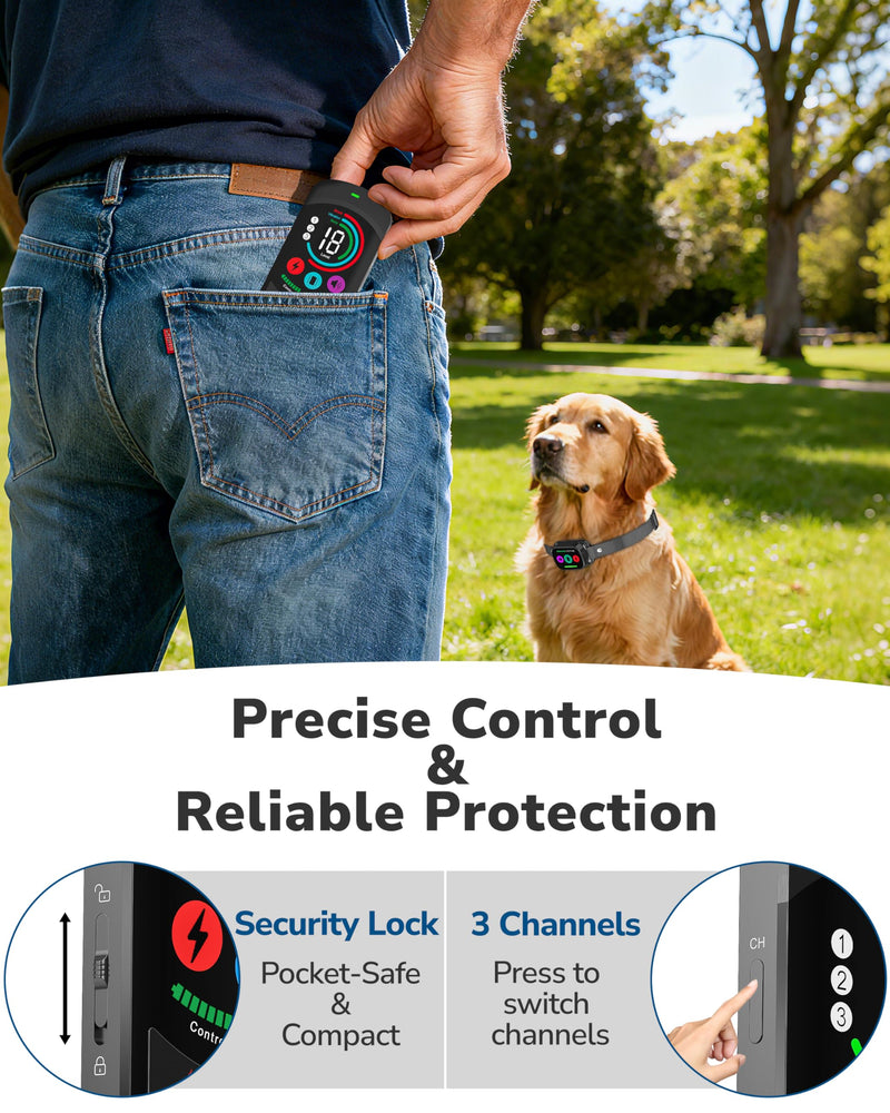 Dog Shock Collar with Remote Control, 3300FT Dog Training Collar with Beep/Vibration/Shock, Security Lock, IPX8 Waterproof Ecollar Rechargeable for Medium Large Dogs Black