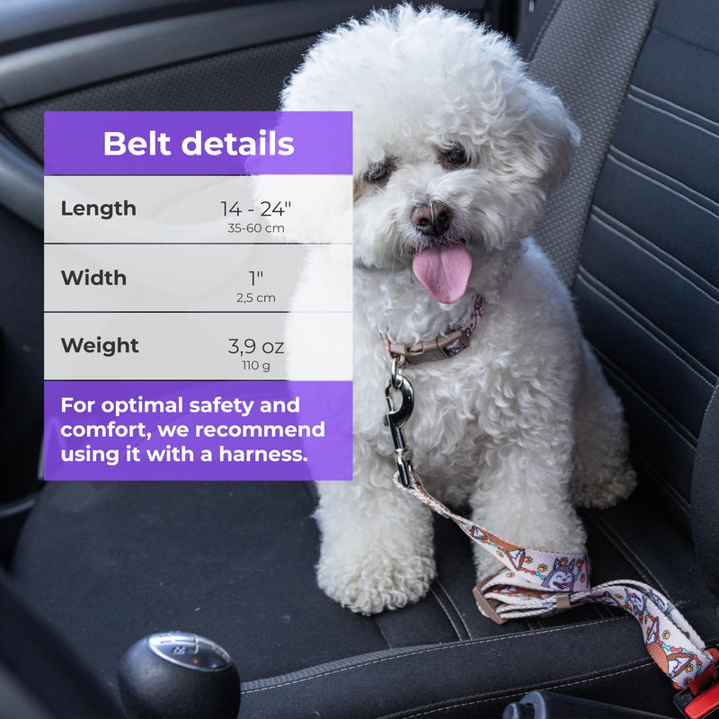 KIKI & RIKI Dog Car Seat Belt, Adjustable 14–24 in (36–61 cm), Premium Nylon Safety Tether, Universal Buckle Clip, Durable Vehicle Restraint Strap, Beige (Funny Pups) Beige (Funny Pups) - PawsPlanet Australia