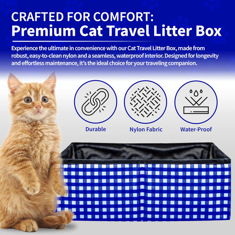 Pet Fit For Life - Vibrant Collapsible Travel Cat Litter Box - Portable, Foldable, Compact Design with Bonus Water Bowl - Ideal for Car & Camping - Reusable, Cats Safe - Blue, (16"x12"x5") - PawsPlanet Australia