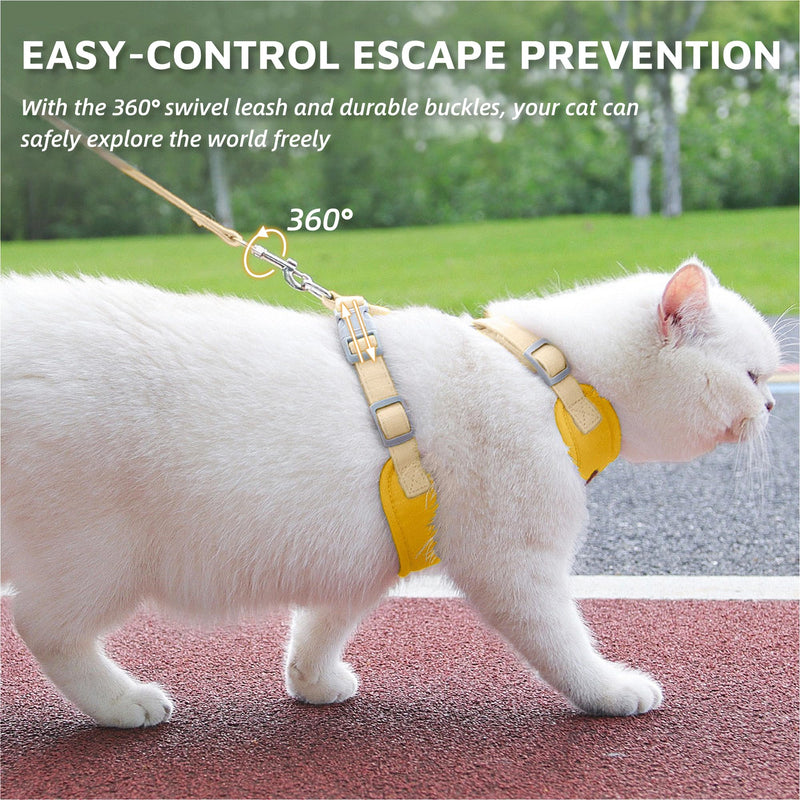 Escape-Proof Cat Harness and Leash Set - Adjustable and Comfortable - Ideal for Walking Cat Outdoors - Fits Small Dogs, Kittens, Medium, and Large Cats (Yellow, XS) Yellow - PawsPlanet Australia
