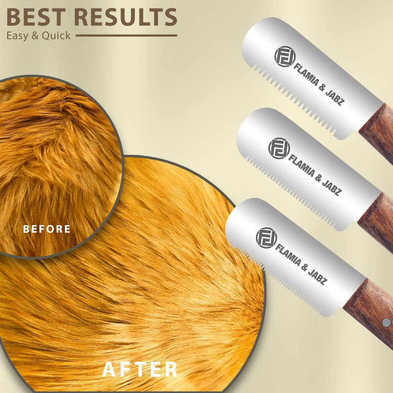Professional Stripping Knife, Right handed, 3 inch blade (Stainless Steel) (3 Piece Pack, Rosewood) 3 Piece Pack Natural wood - PawsPlanet Australia